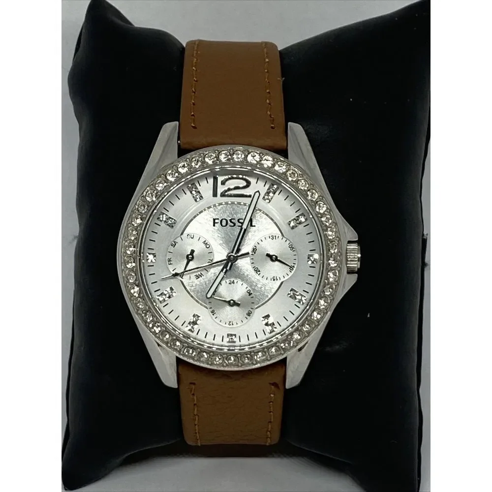 Fossil ES3202 Womens Brown Leather Analog White Dial Quartz Genuine Watch HK1064